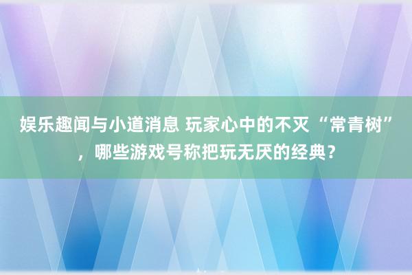 娱乐趣闻与小道消息 玩家心中的不灭 “常青树”，哪些游戏号称把玩无厌的经典？