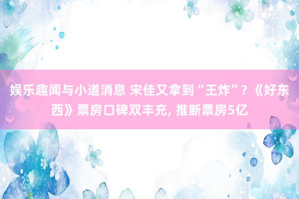 娱乐趣闻与小道消息 宋佳又拿到“王炸”? 《好东西》票房口碑双丰充, 推断票房5亿