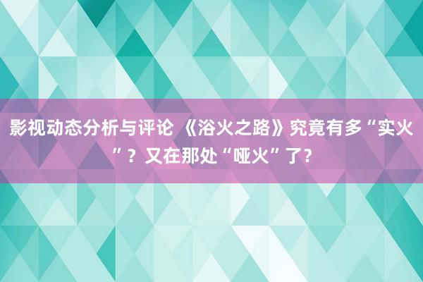 影视动态分析与评论 《浴火之路》究竟有多“实火”？又在那处“哑火”了？