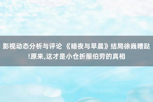 影视动态分析与评论 《暗夜与早晨》结局徐巍糟跶!原来,这才是小仓折服伯劳的真相