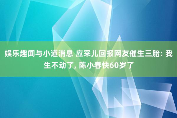 娱乐趣闻与小道消息 应采儿回报网友催生三胎: 我生不动了, 陈小春快60岁了