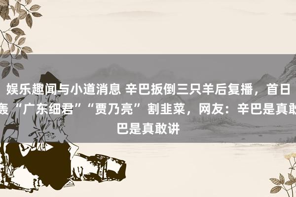 娱乐趣闻与小道消息 辛巴扳倒三只羊后复播，首日炮轰 “广东细君”“贾乃亮” 割韭菜，网友：辛巴是真敢讲