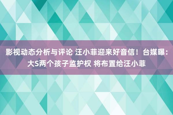 影视动态分析与评论 汪小菲迎来好音信！台媒曝：大S两个孩子监护权 将布置给汪小菲